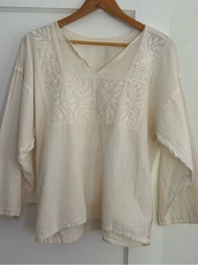 Vintage Embroidered Cream Women's Top